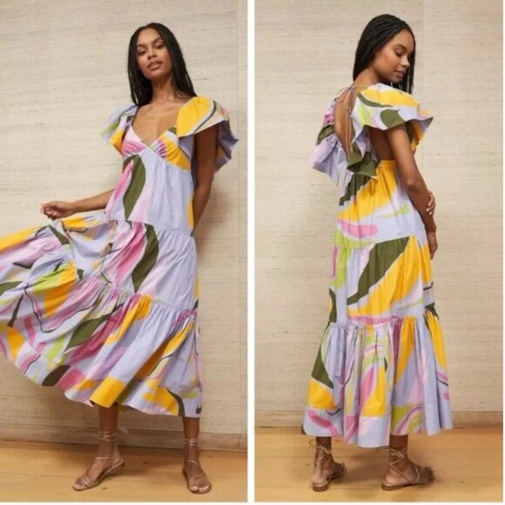 La Ligne Stella Multicolor Lavender Midi Dress 100% Cotton‎ Stripe Dress Small